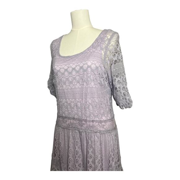 Purple Lace Boho Dress Cottage Indie Fairy Festival Hippie XL Drop Waist - Picture 6 of 7